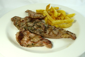 Grilled turkey chop and french fries 