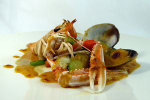 Seafood and vegetables au gratin