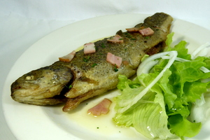 Fried trout with lettuce salad