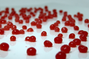 Strawberry caviar-sized spheres 