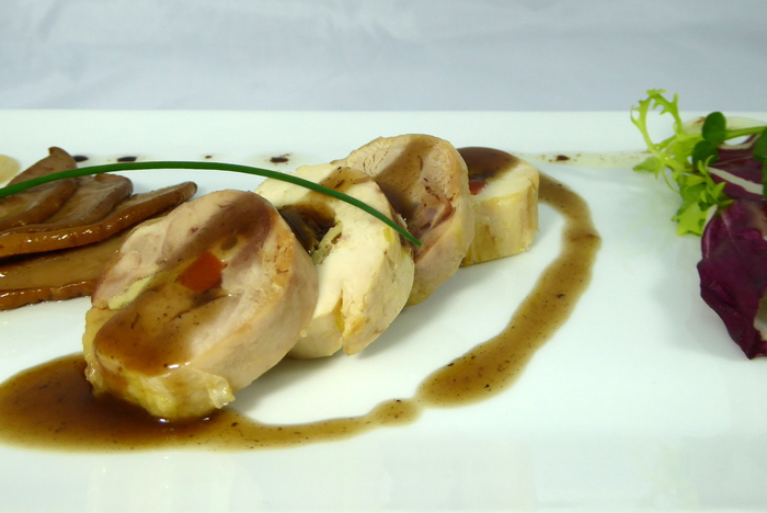 Organic chicken cep mushroom and foie gras galantine salad