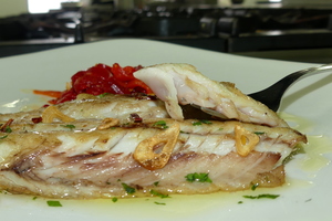 Grilled mackerel with red peppers