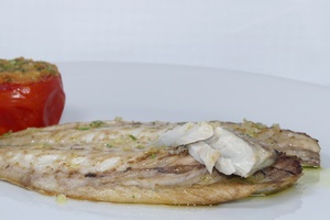 Roasted horse mackerel with baked provençal tomatoes