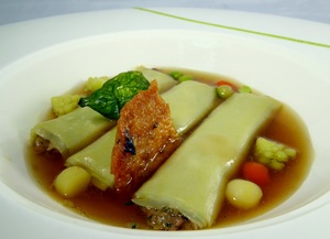 Cannelloni filled with braised duck and foie-grass