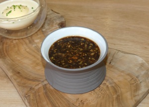 Soy sauce with sriracha and sesame