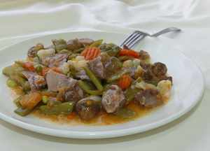 Lamb menestra (boiled vegetable stew)