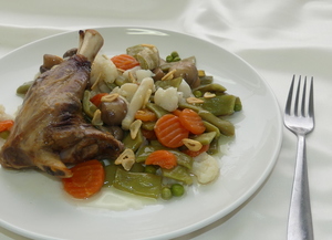 Menestra (boiled vegetable stew) with lamb